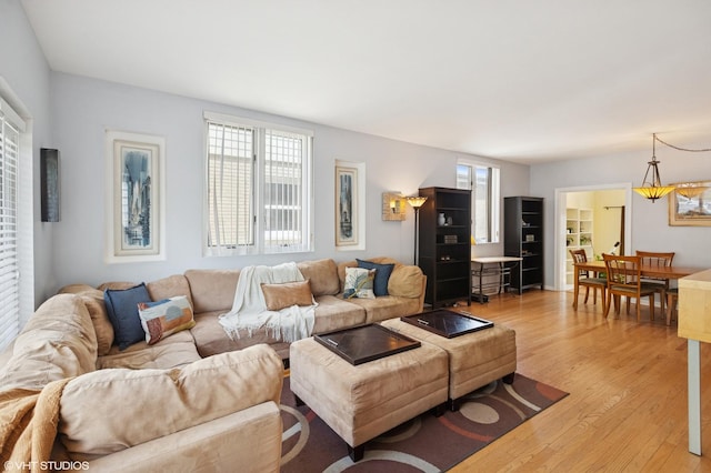 living area featuring light wood-type flooring and a wealth of natural light