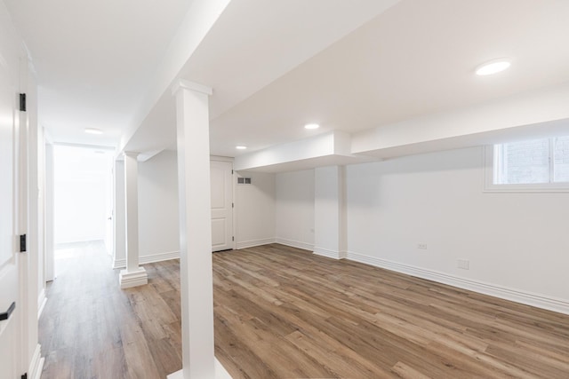 4134 W Roscoe St, Chicago, IL 60641 - basement with light wood-style floors, baseboards, and recessed lighting