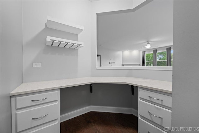 719 Foxborough Rd, South Elgin, IL 60177 - unfurnished office with dark wood finished floors, a ceiling fan, and baseboards