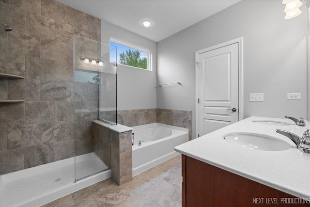 719 Foxborough Rd, South Elgin, IL 60177 - full bathroom with a bath, tiled shower, and double vanity