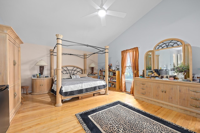 849 Brompton Cir, Bolingbrook, IL 60440 - bedroom with light wood-style floors, high vaulted ceiling, and ceiling fan