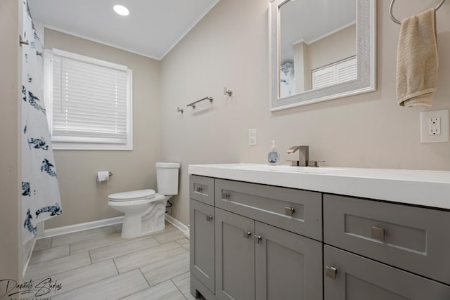 16121 S Harmony Dr, Plainfield, IL 60586 - full bathroom featuring baseboards, a shower with shower curtain, toilet, and vanity