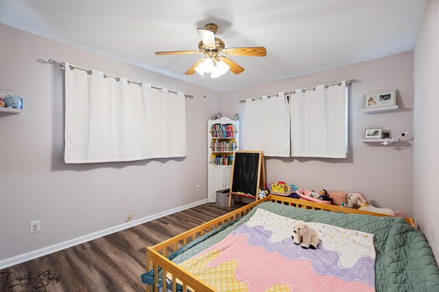 16121 S Harmony Dr, Plainfield, IL 60586 - bedroom with baseboards, ceiling fan, and wood finished floors
