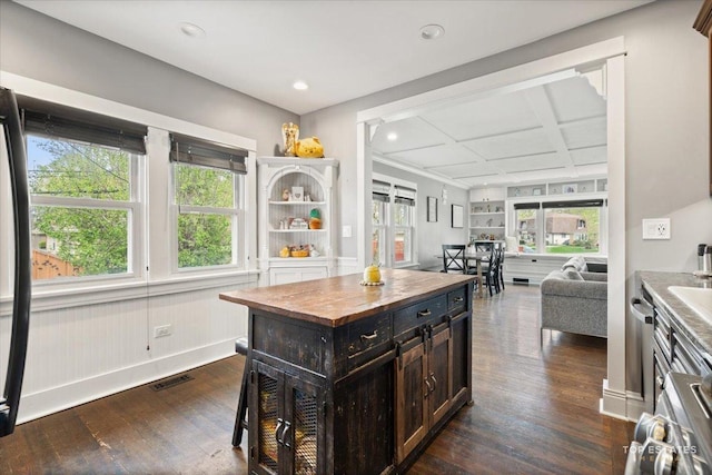 309 E Elm St, Villa Park, IL 60181 - kitchen featuring dark wood-style flooring, butcher block countertops, visible vents, and plenty of natural light