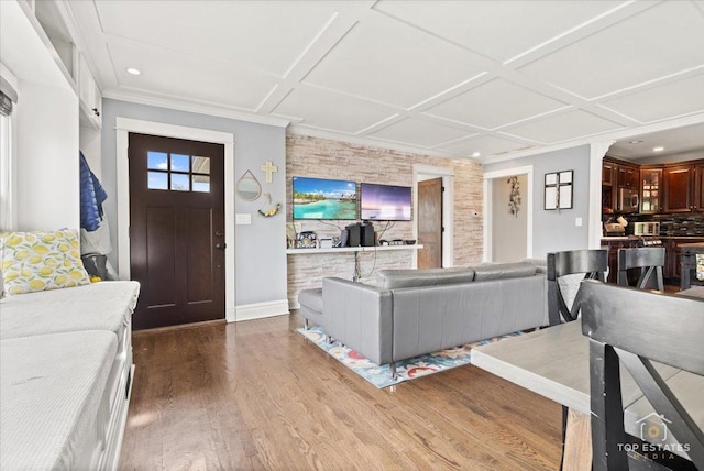 309 E Elm St, Villa Park, IL 60181 - living room featuring baseboards, coffered ceiling, recessed lighting, and wood finished floors