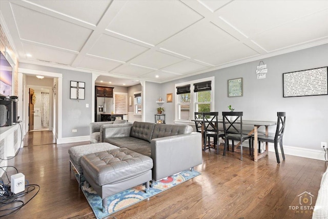 309 E Elm St, Villa Park, IL 60181 - living room with baseboards, coffered ceiling, recessed lighting, and wood finished floors