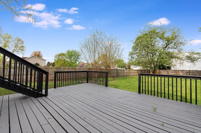 deck featuring a fenced backyard and a yard