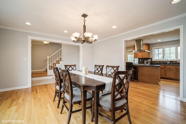3935 Russett Ln, Northbrook, IL 60062 - dining room featuring recessed lighting, a chandelier, light wood-style flooring, and stairway