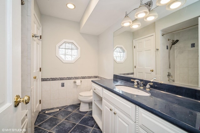 3935 Russett Ln, Northbrook, IL 60062 - bathroom with tile walls, tile patterned floors, toilet, and a wealth of natural light