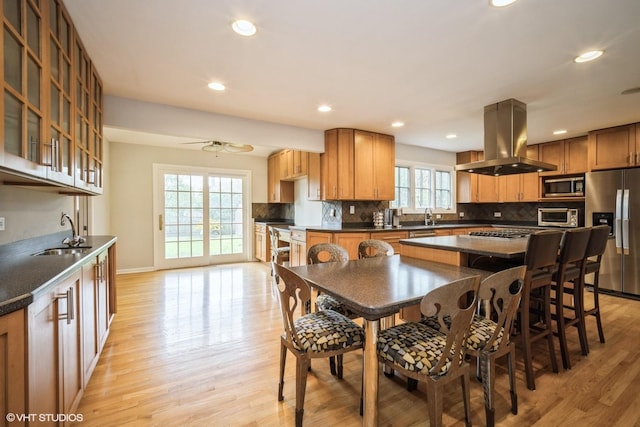 3935 Russett Ln, Northbrook, IL 60062 - dining room featuring recessed lighting, baseboards, a ceiling fan, light wood-type flooring, and a toaster
