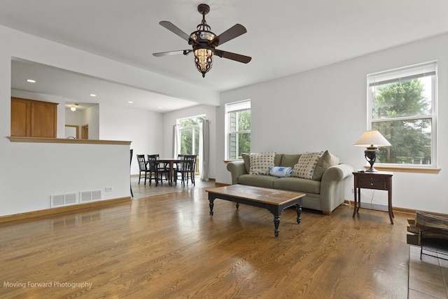 3149 Primrose St, Elgin, IL 60124 - living area with ceiling fan, recessed lighting, and wood finished floors
