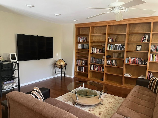 24270 N Forest Dr, Lake Zurich, IL 60047 - living room featuring wood finished floors, baseboards, and a ceiling fan
