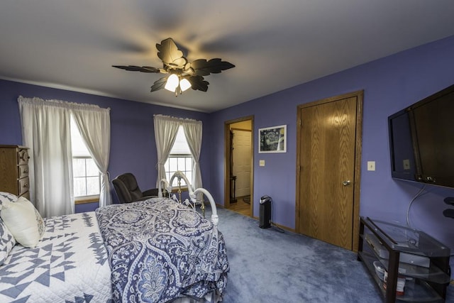 bedroom featuring carpet floors and ceiling fan