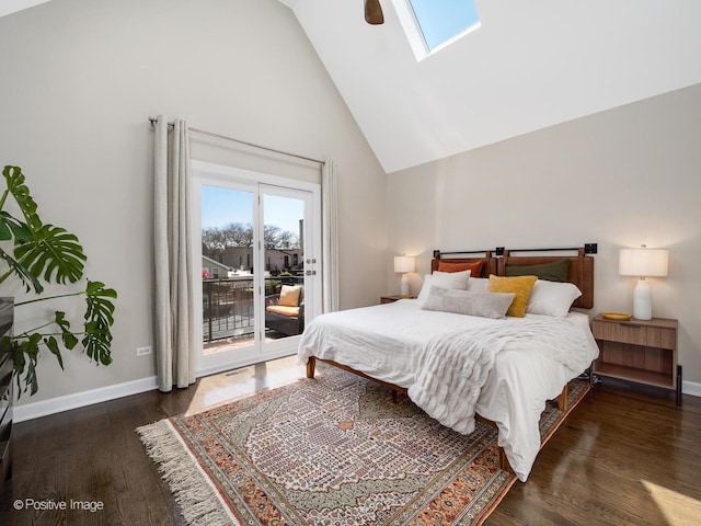2119 W Evergreen Ave Unit 3W, Chicago, IL 60622 - bedroom with a skylight, access to exterior, wood finished floors, high vaulted ceiling, and baseboards