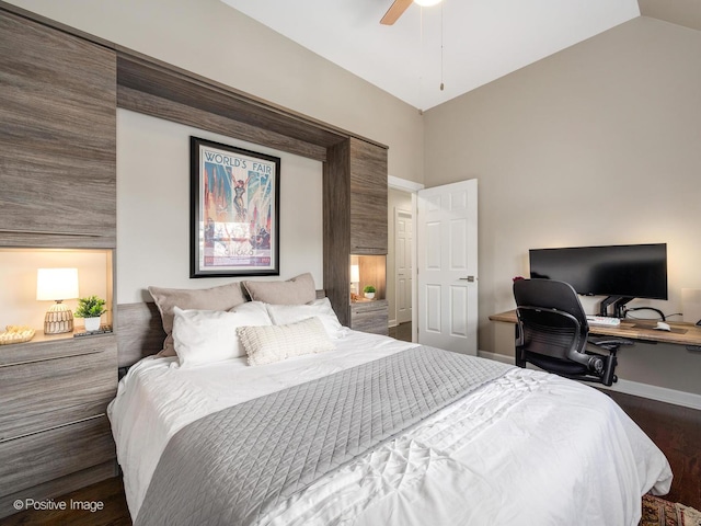 2119 W Evergreen Ave Unit 3W, Chicago, IL 60622 - bedroom featuring wood finished floors, baseboards, high vaulted ceiling, and ceiling fan