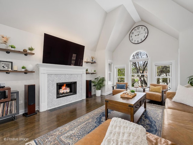 2119 W Evergreen Ave Unit 3W, Chicago, IL 60622 - living room with wood finished floors, high vaulted ceiling, and a tile fireplace