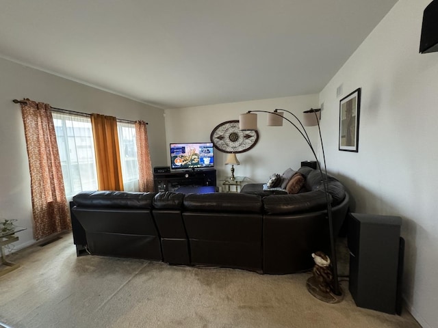 living room with light colored carpet