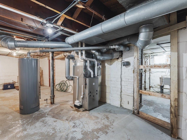 below grade area with water heater and heating unit
