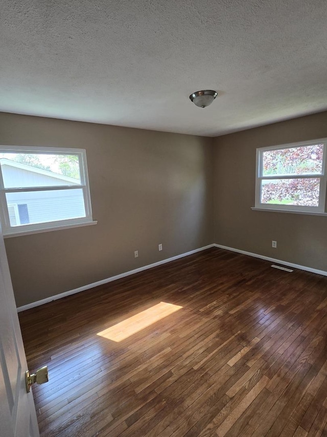 spare room with dark wood-type flooring, baseboards, and a wealth of natural light