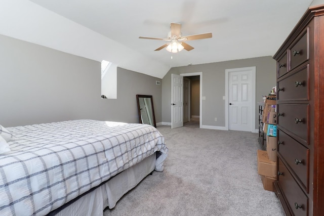 1309 Broad Creek Rd, Bloomington, IL 61704 - bedroom featuring a ceiling fan, baseboards, light colored carpet, and vaulted ceiling