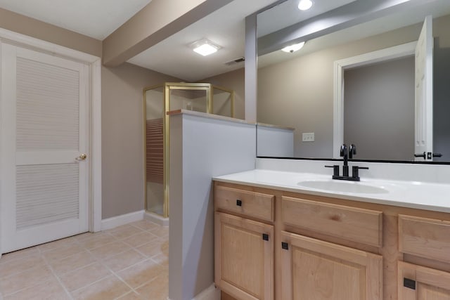 1309 Broad Creek Rd, Bloomington, IL 61704 - full bath with visible vents, tile patterned flooring, vanity, and a shower stall
