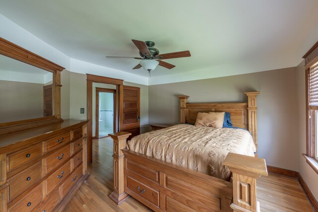 130 N Elm St, Leland, IL 60531 - bedroom featuring baseboards, a ceiling fan, and light wood-style flooring