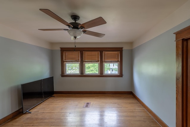 130 N Elm St, Leland, IL 60531 - empty room with ceiling fan, visible vents, baseboards, and light wood-style floors