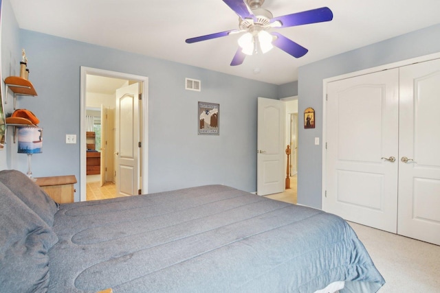 7770 Farrell Dr, Lakewood, IL 60014 - bedroom featuring a closet, ceiling fan, and light colored carpet