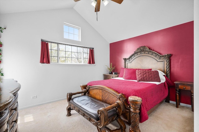 968 N Lancaster Cir S, Elgin, IL 60177 - bedroom featuring baseboards, carpet, a ceiling fan, and high vaulted ceiling