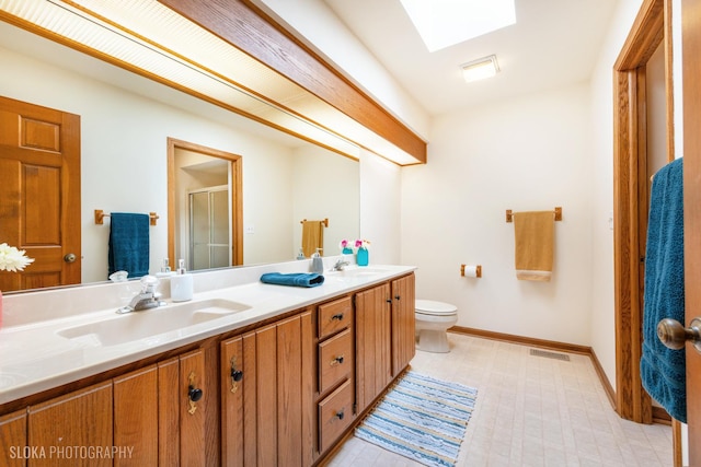 1 Byron Ct, Hawthorn Woods, IL 60047 - full bath featuring toilet, double vanity, a stall shower, and baseboards