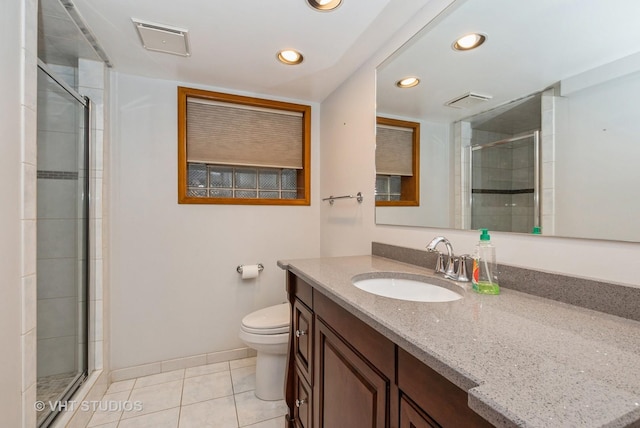 6004 S Kolmar Ave, Chicago, IL 60629 - full bath featuring visible vents, a shower stall, tile patterned floors, toilet, and recessed lighting