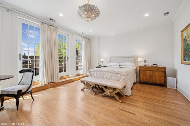 2535 N Burling St, Chicago, IL 60614 - bedroom featuring ornamental molding, light wood-type flooring, recessed lighting, baseboards, and access to exterior