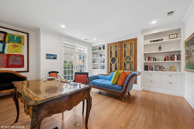2535 N Burling St, Chicago, IL 60614 - office space with ornamental molding, light wood-type flooring, built in features, and recessed lighting