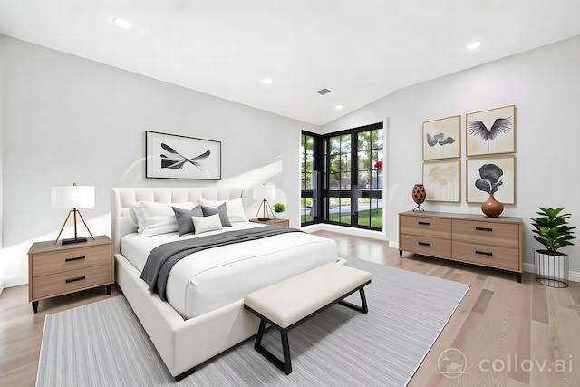 118 Lockerbie Ln, Wilmette, IL 60091 - bedroom featuring light wood-type flooring, lofted ceiling, recessed lighting, and baseboards