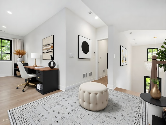 118 Lockerbie Ln, Wilmette, IL 60091 - home office with plenty of natural light, light wood-style floors, baseboards, and recessed lighting