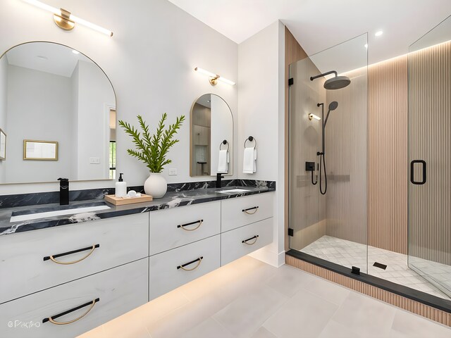 118 Lockerbie Ln, Wilmette, IL 60091 - full bathroom with a shower stall, double vanity, and tile patterned flooring