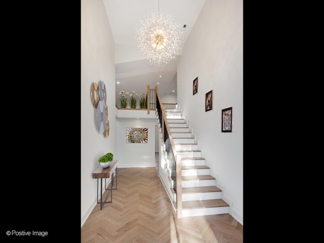 118 Lockerbie Ln, Wilmette, IL 60091 - staircase with a chandelier and baseboards