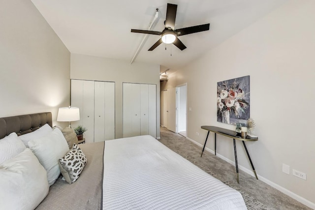 1735 W Diversey Pkwy Unit 206, Chicago, IL 60614 - bedroom with multiple closets, carpet floors, and a ceiling fan