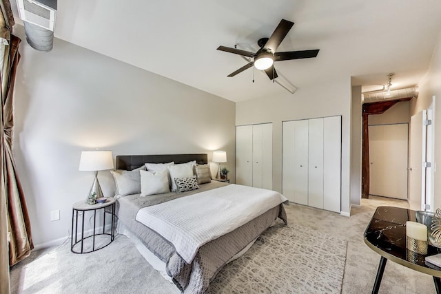 1735 W Diversey Pkwy Unit 206, Chicago, IL 60614 - bedroom with two closets, carpet flooring, and ceiling fan