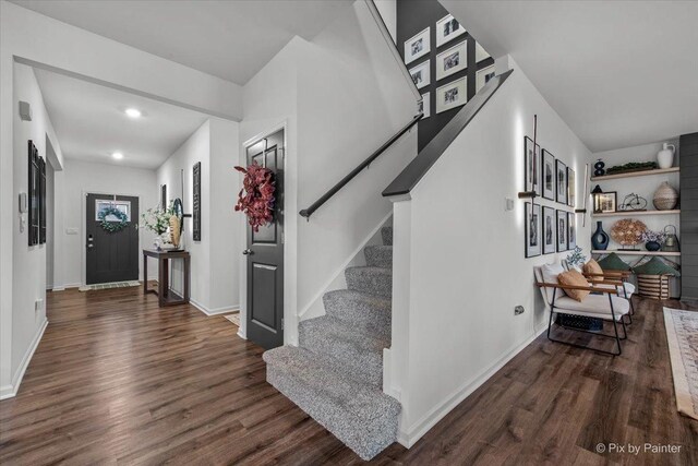 10102 Jonamac Ave, Huntley, IL 60142 - entrance foyer featuring wood finished floors, stairway, baseboards, and recessed lighting