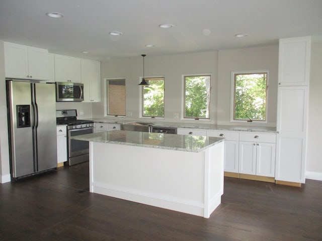 27094 W Lakeview Dr S, Lake Barrington, IL 60084 - kitchen with appliances with stainless steel finishes, dark wood-style flooring, white cabinets, plenty of natural light, and recessed lighting