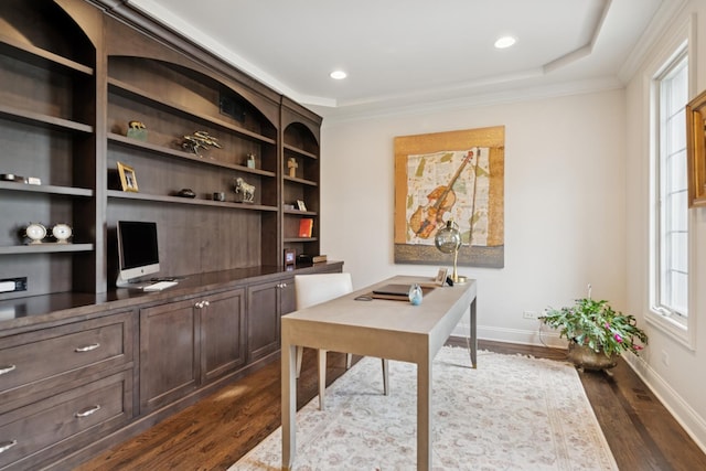 840 S Madison St, Hinsdale, IL 60521 - office featuring dark wood finished floors, baseboards, crown molding, and recessed lighting