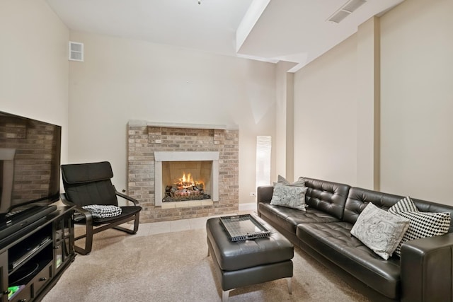 840 S Madison St, Hinsdale, IL 60521 - living room featuring a brick fireplace and carpet