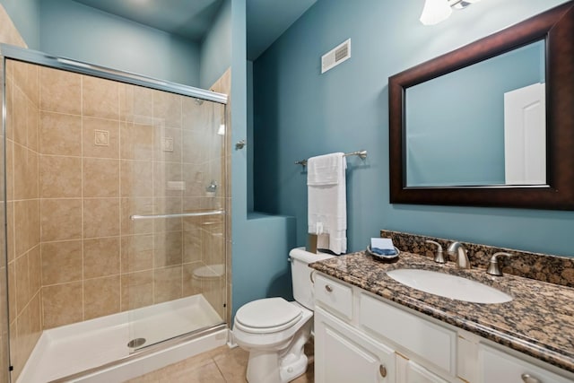 840 S Madison St, Hinsdale, IL 60521 - full bathroom with a shower stall, toilet, tile patterned floors, and vanity