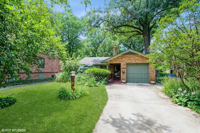 10740 S Drew St, Chicago, IL 60643 - view of front facade featuring a garage, brick siding, driveway, a front yard, and a chimney