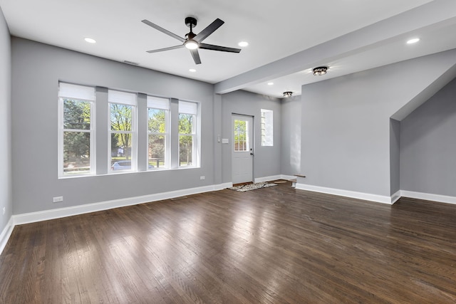 5068 W Congress Pkwy, Chicago, IL 60644 - unfurnished living room featuring baseboards, ceiling fan, dark wood-style floors, and recessed lighting