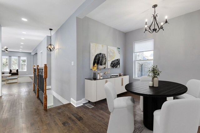 5068 W Congress Pkwy, Chicago, IL 60644 - dining room featuring a chandelier, dark wood-style floors, baseboards, and recessed lighting