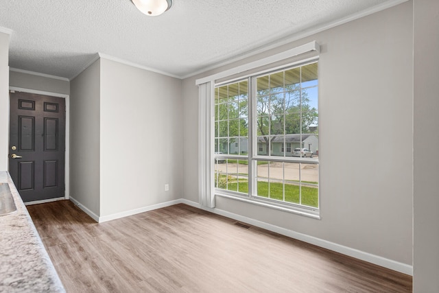 interior space with a textured ceiling, wood finished floors, and a wealth of natural light