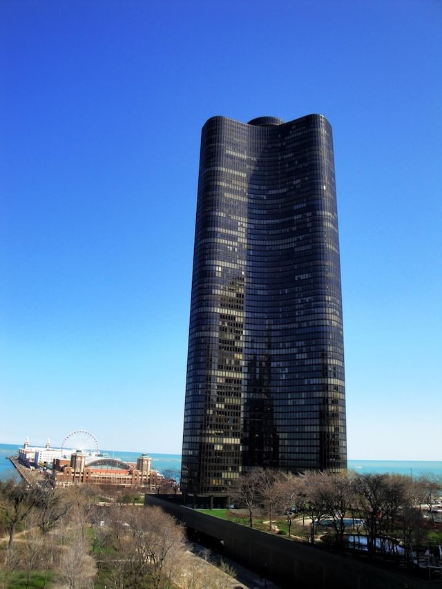 view of building exterior featuring a water view