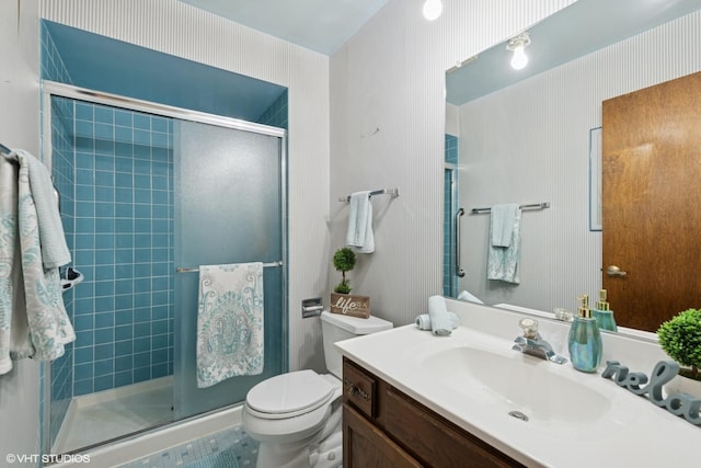 515 S Inner Circle Dr, Mount Prospect, IL 60056 - full bathroom featuring vanity, a shower stall, and toilet